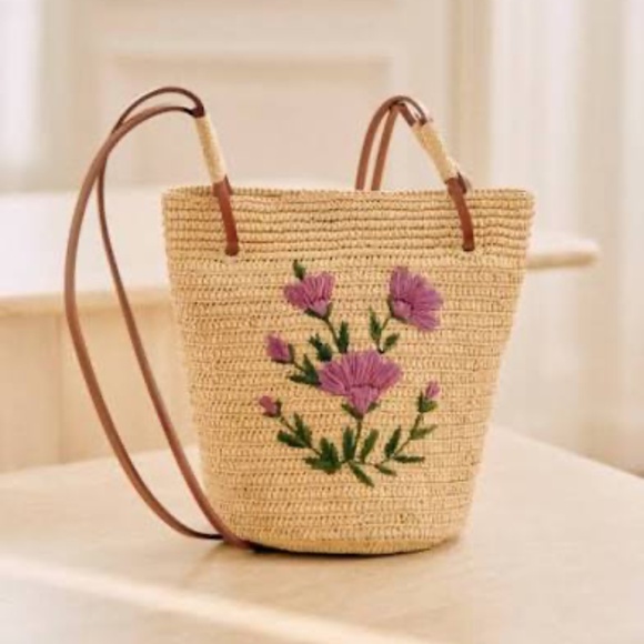 Sezane JOSIE Raffia Bag  "Peonies" NWOT - Picture 7 of 10